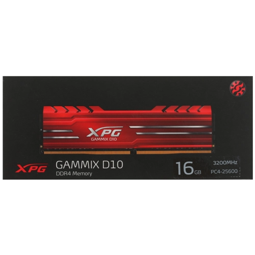 Модуль памяти ADATA 16GB DDR4 3200 DIMM XPG GAMMIX D10 Red Gaming Memory Non-ECC, CL16, 1.35V, 2048x8, RTL (776446) AX4U3200716G16A-SR10 AX4U3200716G16A-SR10