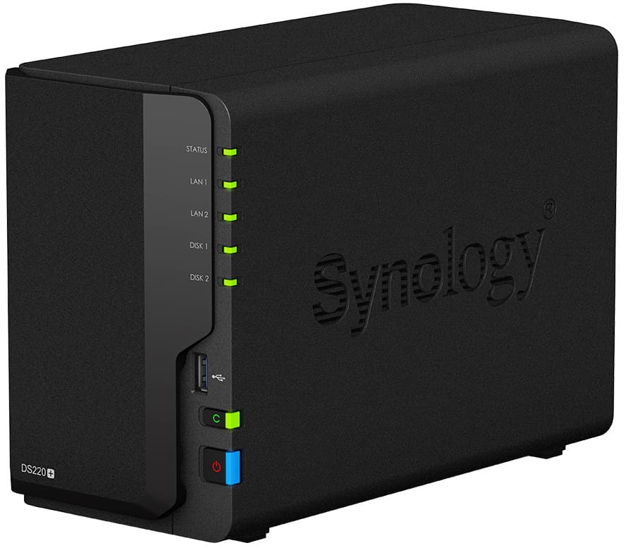 СХД Synology DS220+ DC 2,0GhzCPU/2GB(upto6)/RAID0,1/up to 2HDDs SATA(3,5' 2,5')/2xUSB3.0/2GigEth/iSCSI/2xIPcam(up to 25)/1xPS /2YW DS220+ DS220+