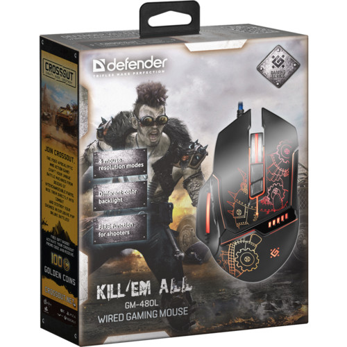 Мышь Defender проводная игровая  Kill'em All GM-480L оптика,8кнопок,3200dpi 52480 52480