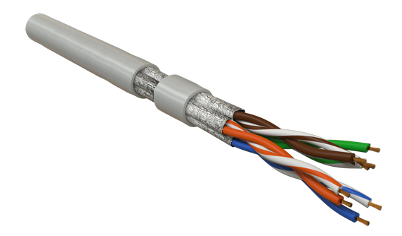 Кабель Hyperline (500 м) витая пара, экранированная SF/UTP, категория 6, 4 пары (26 AWG), многожильный (patch), экран - фольга + медная оплетка, LSZH, серый UFTP4-C6-P26-IN-LSZH-GY-100 UFTP4-C6-P26-IN-LSZH-GY-100