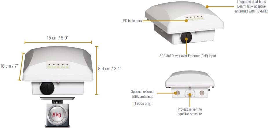 Точка доступа Ruckus T300 EU 11ac dual band outdoor AP 2x2:2  901-T300-WW01 901-T300-WW01