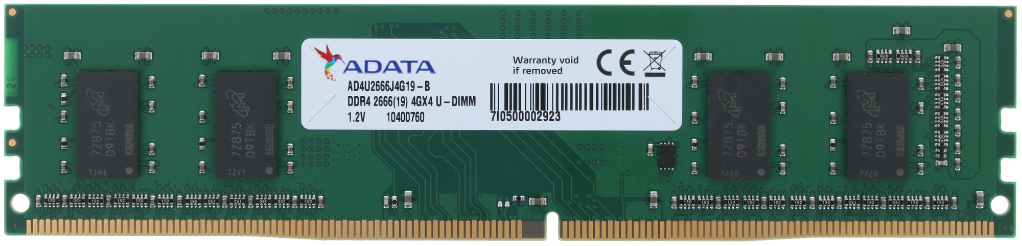 Модуль памяти ADATA 4GB DDR4 2666 DIMM Non-ECC, CL19, 1.2V, Bulk AD4U2666J4G19-B AD4U2666J4G19-B