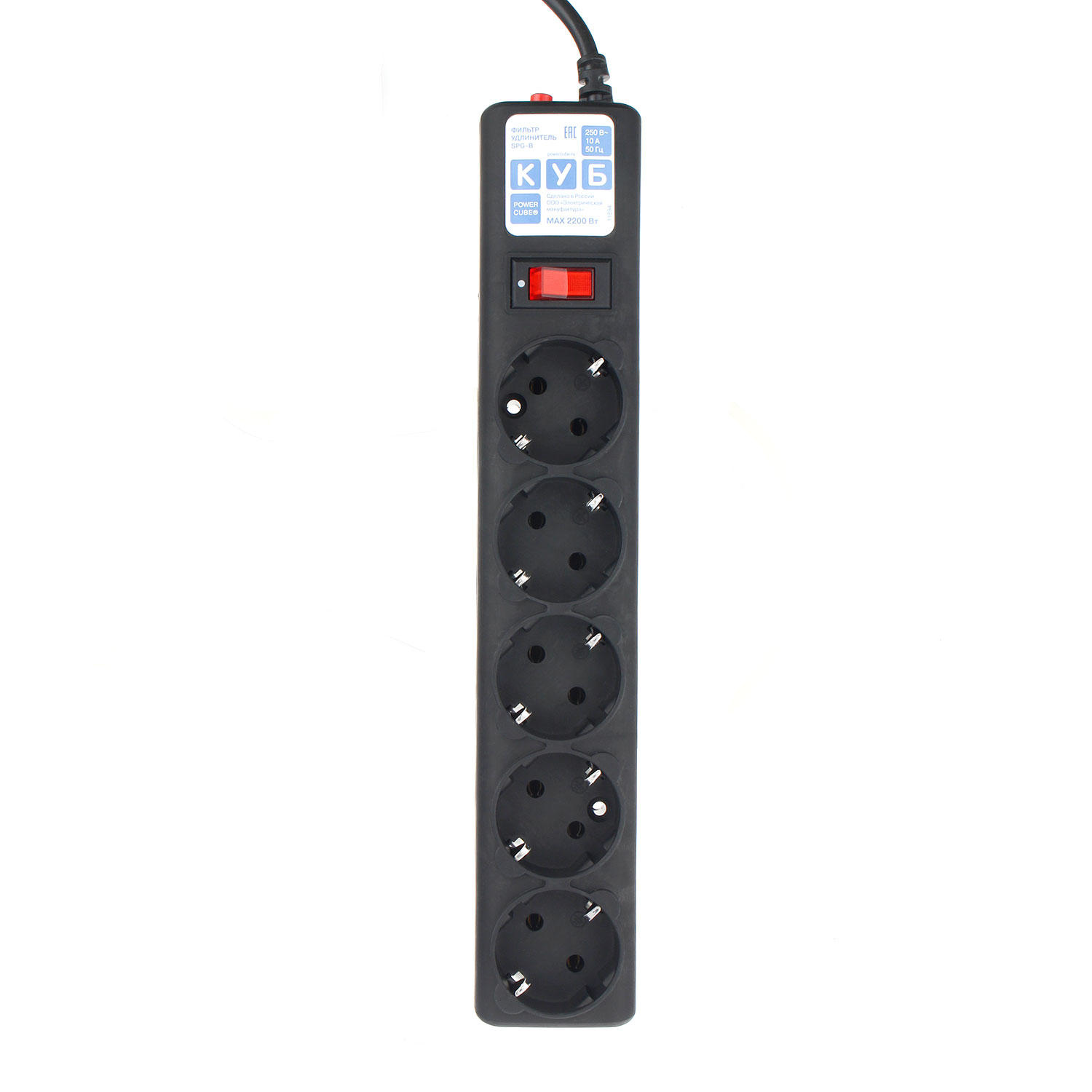 Сетевой фильтр Power Cube 5.0м, 5 розеток, 10А/2.2кВт , черный SPG-B-15-black SPG-B-15-black