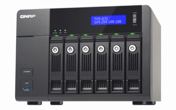 Сетевой RAID-накопитель QNAP 6 отсека для HDD, HDMI-порт. Двухъядерный Intel G3250 3,2 ГГц, 4 ГБ. TVS-671-PT-4G TVS-671-PT-4G