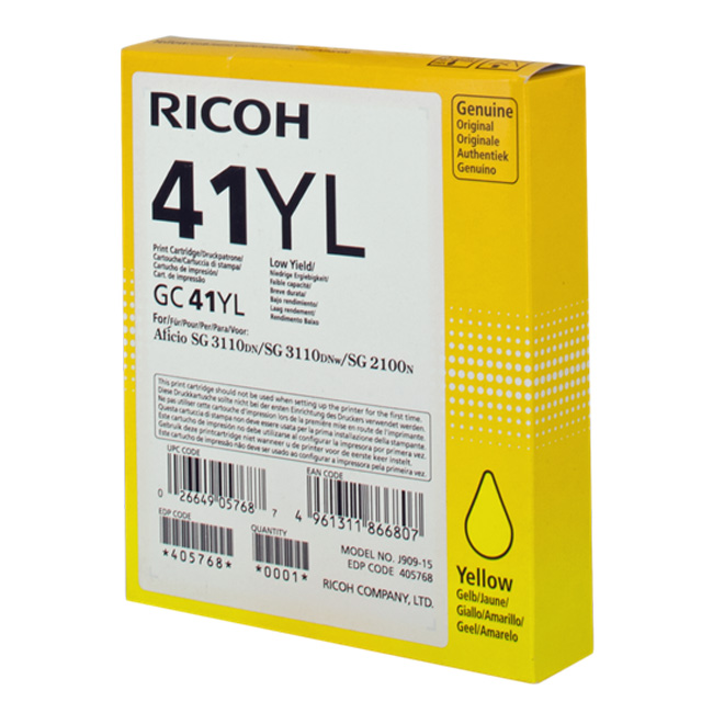 Картридж для гелевого принтера GC41YL желтый для Ricoh Aficio SG2100N/3110DN/DNw (600стр) 405768 #2