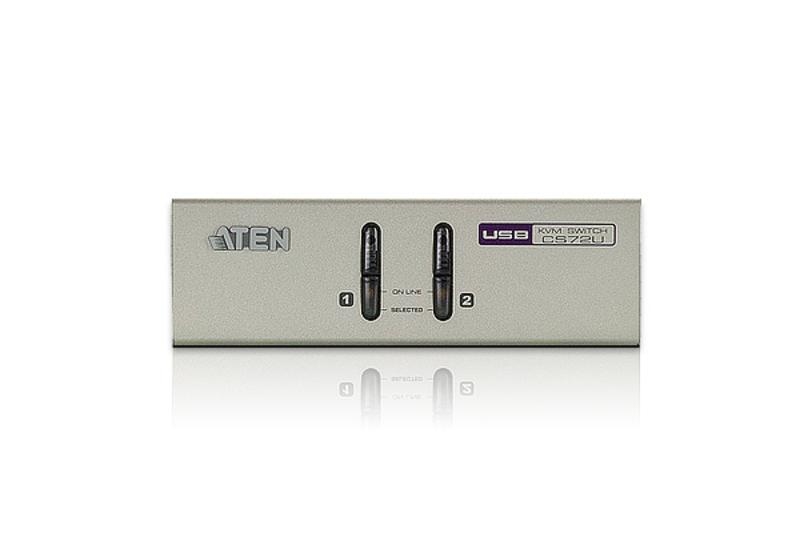 KVM переключатель ATEN VGA/SVGA+KBD+MOUSE, 1> 2 блока/порта USB, с KVM-шнурами USB 2х1.2м., (KVM=монитор+клав.+мышь;DDC2B) CS72U-A7 CS72U-A7