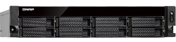 Сетевой RAID-накопитель QNAP 8 отсеков для HDD, 19" Четырехъядерный AMD 2,0 ГГц, 4ГБ. Направляющие в комплект не входят. TS-863U-4G TS-863U-4G