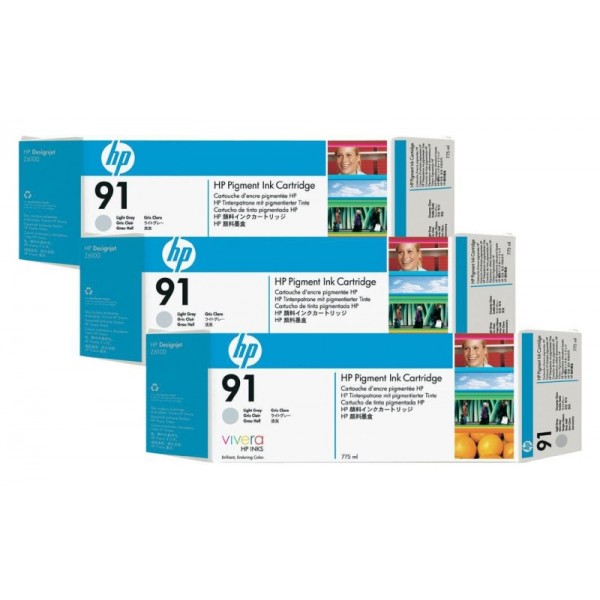 Картридж струйный HP №91 светло-серый x3уп. для HP DJ Z6100 C9482A C9482A