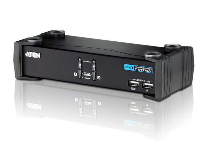 KVM переключатель ATEN DVI+KBD+MOUSE, 1> 2 порта USB, c KVM-шнурами USB 2х1.8 м CS1762A-AT-G CS1762A-AT-G