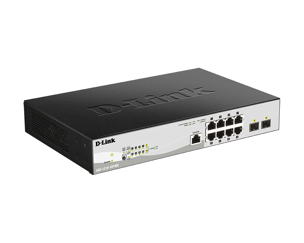 Коммутатор D-Link L2 Managed Switch with 8 10/100/1000Base-T ports and 2 1000Base-X SFP ports DGS-1210-10/ME/A1A DGS-1210-10/ME/A1A