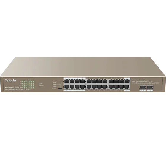Коммутатор Tenda 24GE+2SFP Ethernet Switch With 24-Port PoE G1126P-24-410W G1126P-24-410W