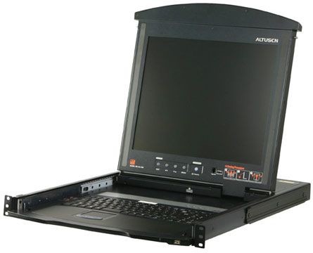 KVM переключатель ATEN 1 user PS2/USB/VGA консоль LCD 17" =>16 cpu/портов (PS2/USB/Sun+VGA)/RS232, без модулей KL1516AM-AW-RG KL1516AM-AW-RG