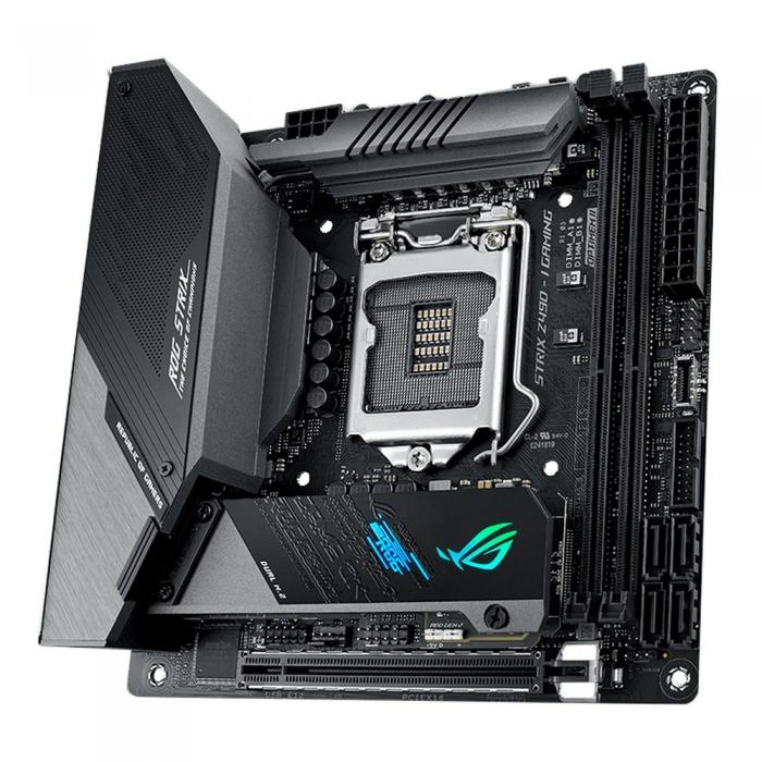 Материнская плата ASUS ROG STRIX Z490-I GAMING, LGA1200, Z490, 2*DDR4 , DP,HDMI, SATA3,RAID, Audio, 2,5Gb LAN, USB 3.2*9, USB 2.0*4, mITX ROG STRIX Z490-I GAMING ROG STRIX Z490-I GAMING