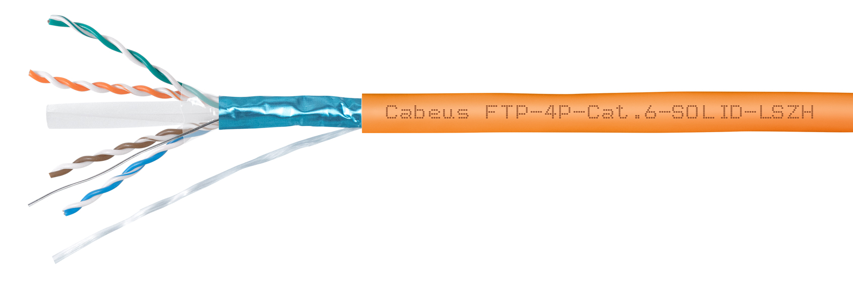 Кабель Cabeus витая пара экранированная FTP (F/UTP), категория 6, 4 пары (23 AWG), одножильный, LSZH, нг(А)-HF, (305 м) FTP-4P-Cat.6-SOLID-LSZH FTP-4P-Cat.6-SOLID-LSZH