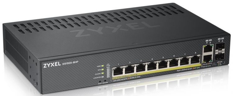 Коммутатор Zyxel GS1920-8HPv2 Hybrid Smart switch PoE+ Nebula Flex, 8xGE PoE+, 2xCombo (SFP/RJ-45), silent (fanless), budget PoE 130W, Standalone / cloud m GS1920-8HPV2-EU0101F GS1920-8HPV2-EU0101F #1