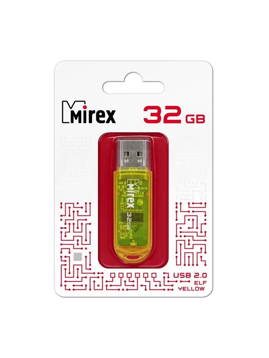 Флеш накопитель Mirex 13600-FMUYEL32 32GB,Elf,USB 2.0,желтый 13600-FMUYEL32 13600-FMUYEL32