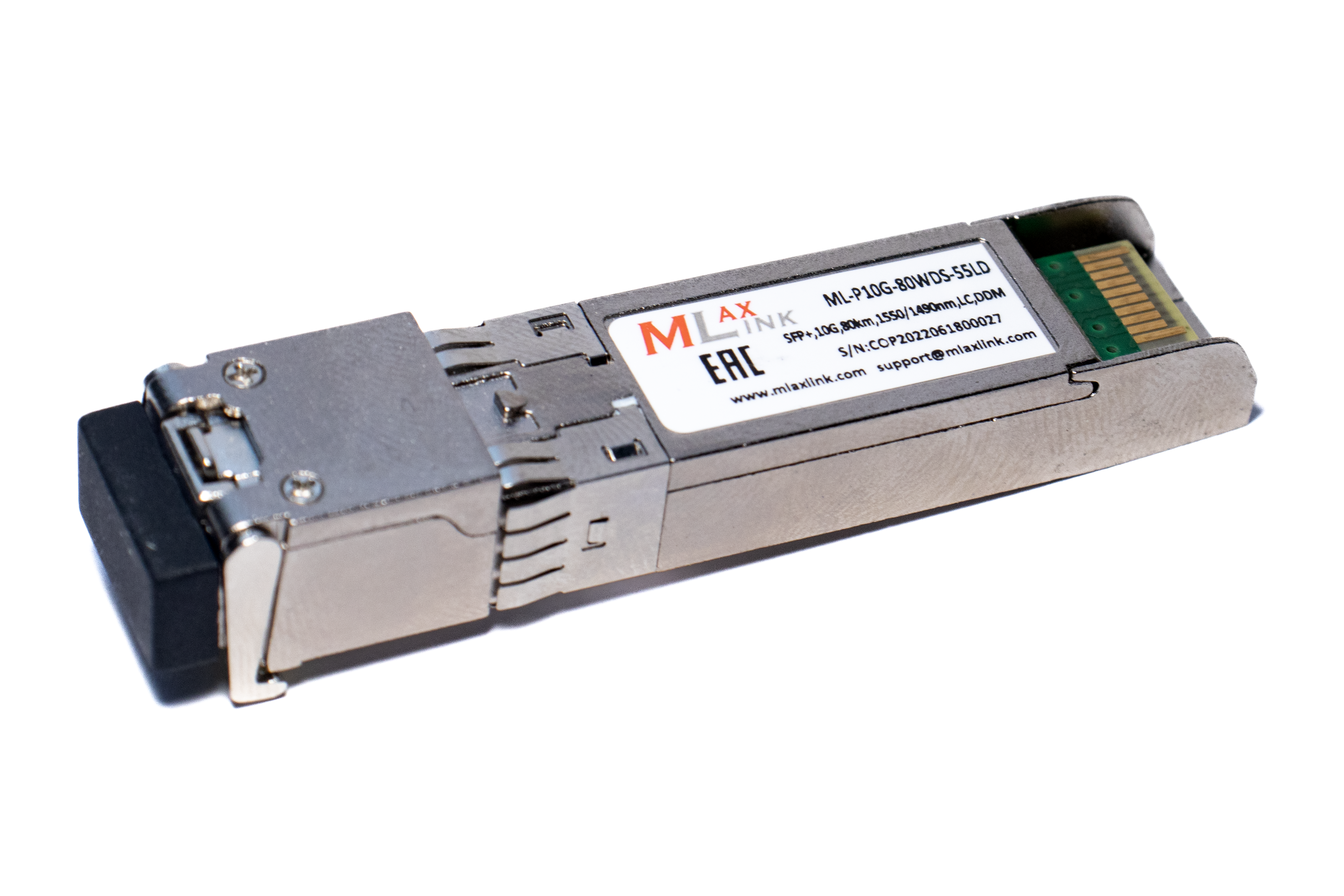 Модуль MlaxLink оптический одноволоконный SFP+ WDM, 10Гбит/с, 80км, 1550/1490нм, LC, DDM ML-P10G-80WDS-55LD ML-P10G-80WDS-55LD