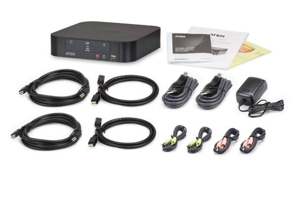KVM переключатель ATEN MiniDP+KBD+MOUSE+AUDIO, 1> 2 порта USB с 4 вых.Mini DP, со шнурами USB/Mini DisplayPort 2x1м+2х2м CS1942-A7-G CS1942-A7-G
