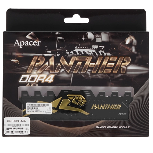 Модуль памяти Apacer 8GB DDR4 2666 DIMM Panther Golden Gaming Memory Non-ECC, CL16, 1.2V, AHU08GGB26CDU7G, 1024x8, Heat Shield, RTL  (902962) EK.08G2V.GEC EK.08G2V.GEC