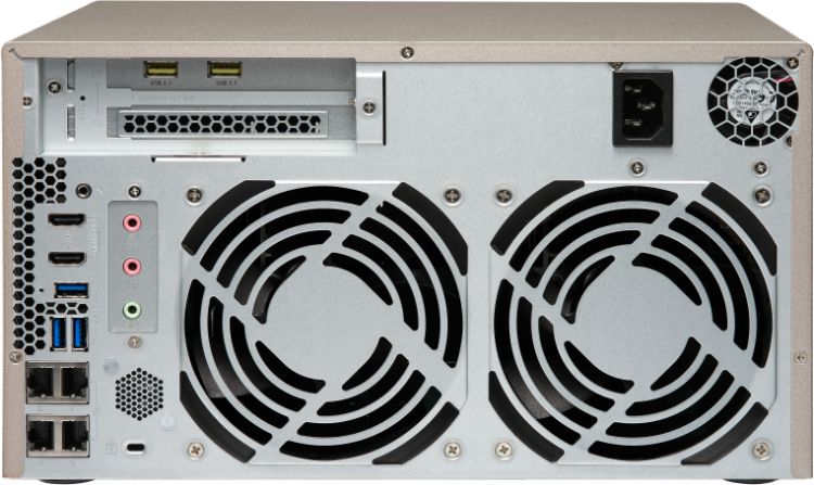 Сетевой RAID-накопитель QNAP 8 отсеков для HDD, 2 слота M.2 SSD, 2 HDMI-порта. AMD RX-421BD 2,1 ГГц (до 3,4 ГГц ), 16 ГБ DDR4 TVS-873-16G TVS-873-16G