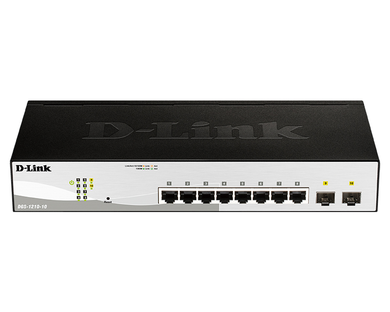 Коммутатор D-Link L2 Managed Switch with 8 10/100/1000Base-T ports and 2 1000Base-X SFP ports DGS-1210-10/FL1A DGS-1210-10/FL1A