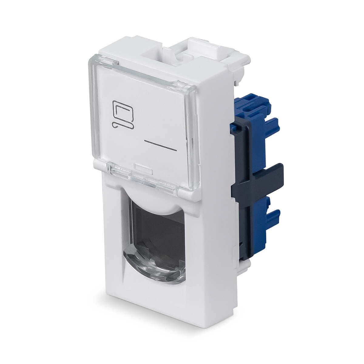 Cabeus KJ-RJ45-Cat.6-180T-FP-L-22,5 Keystone Jack RJ-45(8P8C), 180 градусов, категория 6, безинструментный монтаж, вставка Mosaic J-RJ45-Cat.6-180T-FPL-22,5 KJ-RJ45-Cat.6-180T-FP-L-22,5