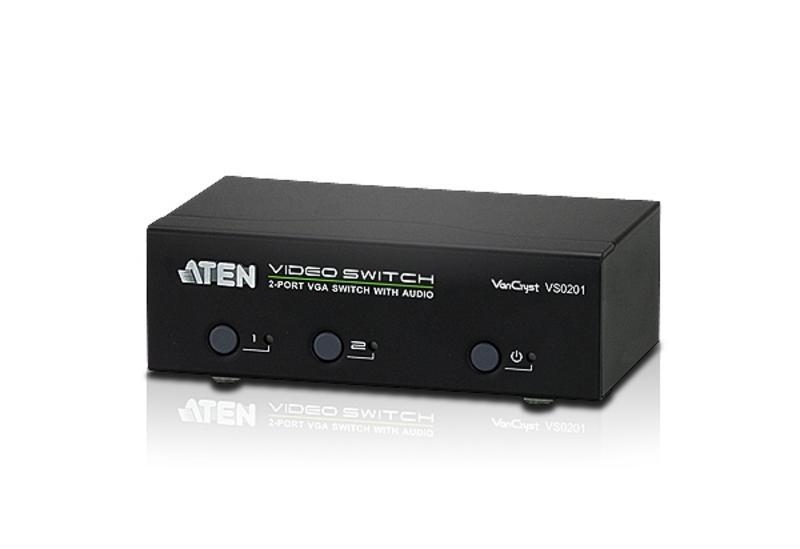 KVM переключатель ATEN VGA/SVGA+AUDIO, 2> 1 монитор, без шнуров, порт RS232 для управления и подключения устройств VS0201-AT-G VS0201-AT-G