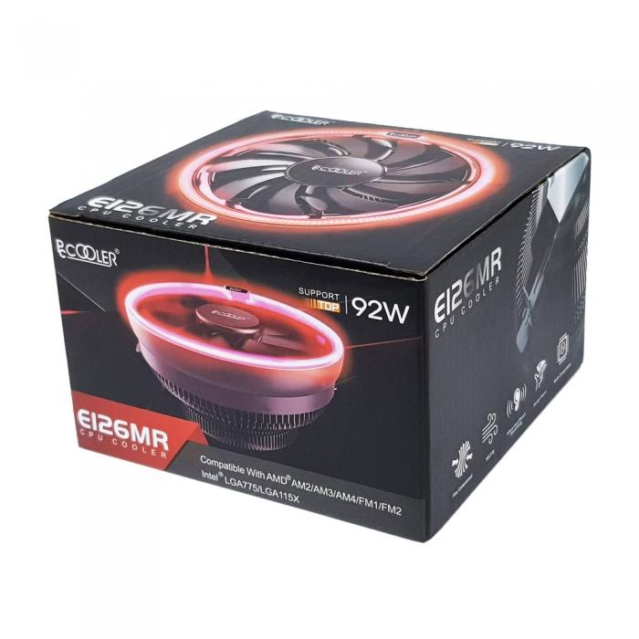 Вентилятор PCCooler E126MR S775/115X/AM2/2+/AM3/3+/AM4/FM1/FM2/2+ (48 шт/кор, TDP 92W, вент-р 120мм с PWM, Red LED FAN, 1000-1800RPM, 26.5dBa) Retail Color E126MR E126MR
