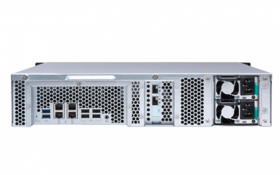Сетевой RAID-накопитель QNAP 8xHDD, 2x10 GbE SFP+, 2 слота M.2 SSD, 19", 2 блока питания. AMD RX-421ND 2,1 ГГц (до 3,4 ГГц ), 16 ГБ TS-873U-RP-16G TS-873U-RP-16G
