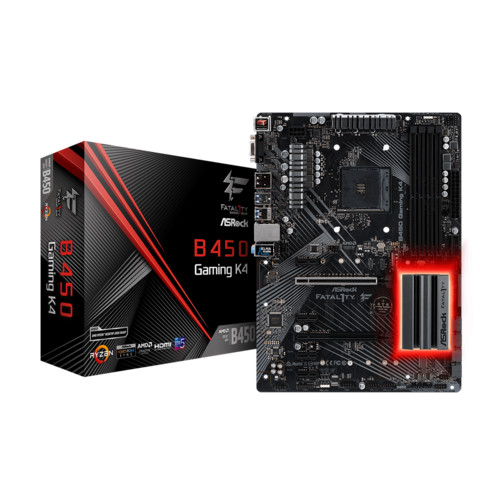 Материнская плата ASRock , Socket AM4, AMD B450, 4xDDR4-2667, D-SUB+HDMI+DP, 2xPCI-Ex16, 4xPCI-Ex1, 6xSATA3(RAID 0/1/10), 2xM.2, 8 Ch Audio, GLan, (2+4)xUSB2.0, (5+2)xUSB3.1, 1xUSB3.1 Type-C™, 1xPS/2, ATX, RTL, B450 GAMING K4 B450 GAMING K4