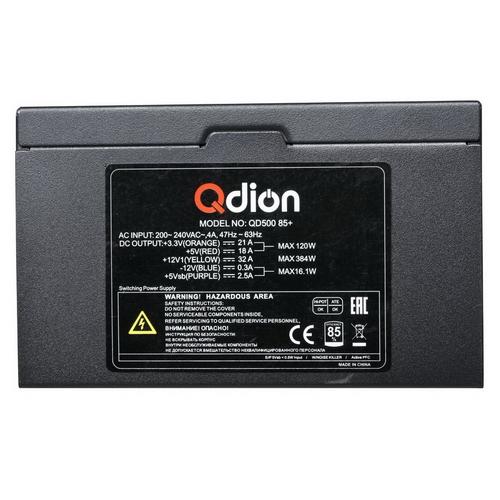 Блок питания QDION ATX ,500W 85+ real,12cm fan, 24+4pin, CPU4+4,PCI-E 6+2pin,5*sata,3*molex,1*fdd pin, input 230V, I/O switch,without power cord OEM QD500 85+ QD500 85+