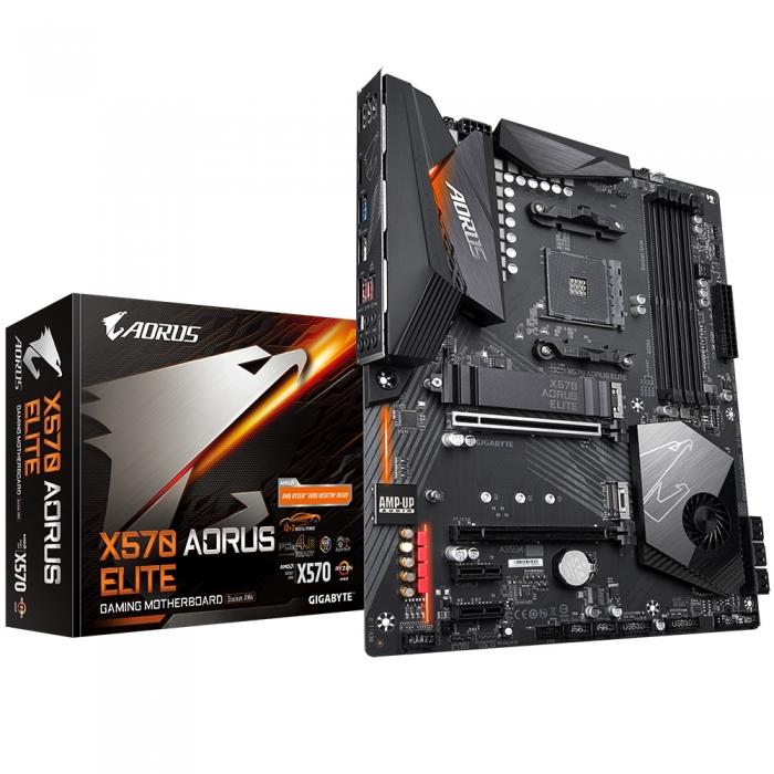 Материнская плата Gigabyte , Socket AM4, AMD X570, 4xDDR4-3200, 2xPCI-Ex16, 2xPCI-Ex1, 6xSATA3(RAID 0/1/10), 2xM.2, 6 Ch Audio, GLan, (4+4)xUSB2.0, (6+4)xUSB3.2, (0+1)xUSB3.2 Type-C™, ATX, RTL X570 AORUS ELITE X570 AORUS ELITE