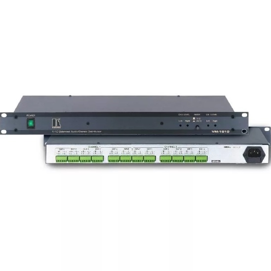 Усилитель-распределитель Kramer Electronics VM-1610 19" Rack 1:10 стерео аудио; балансный сигнал, регулировка уровня, режим двух распределителей 1:5 11-0450020 11-0450020