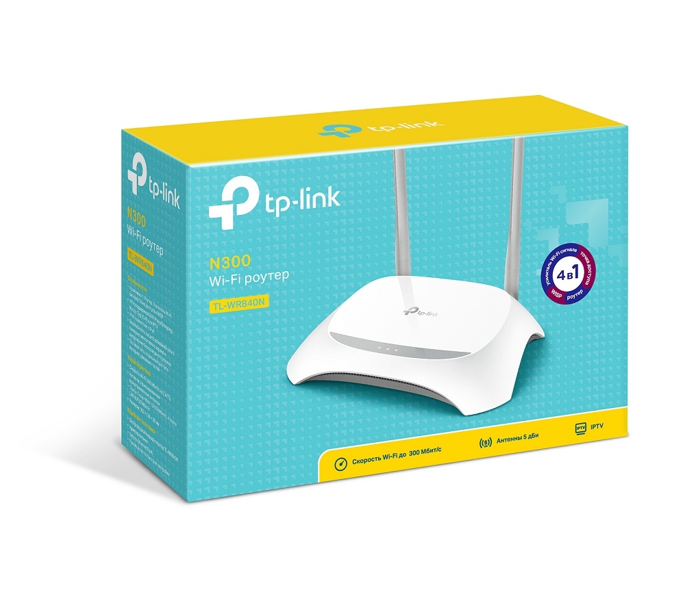 Маршрутизатор TP-Link 300 Мбит/с 802.11b/g/n, 1*WAN+4*LAN 10/100, 802.1Q TAG VLAN для IPTV TL-WR840N TL-WR840N