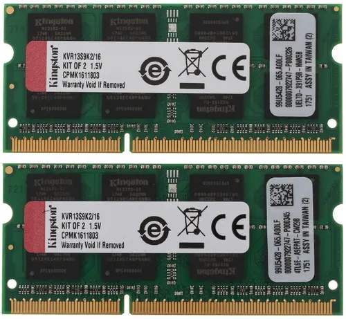 Модуль памяти Kingston 16GB DDR3 1333 SO DIMM Non-ECC, CL9, Kit (2x8GB), Retail KVR13S9K2/16 KVR13S9K2/16