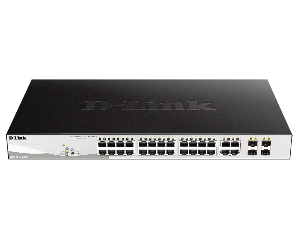 Коммутатор D-Link L2 Managed Switch with 24 10/100/1000Base-T ports and 4 1000Base-X SFP ports (24 PoE ports 802.3af/802.3at (30 W), PoE Budget 370 W) DGS-1210-28MP/ME/B1A DGS-1210-28MP/ME/B1A