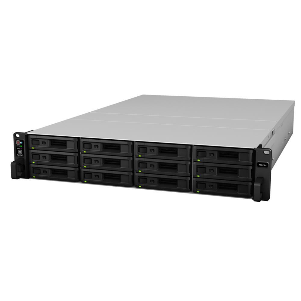 СХД Synology RS2418+ Rack 2U QC2,1GhzCPU/4Gb(up to 64)/RAID0,1,10,5,6/up to 12hot plug HDDs SATA(3,5' or 2,5')(up to 24 with RX1217)/2xUSB/4GigEth(+1Expslot)/iSCSI/2xIPcam(up to 40)/1xPS/no rail RS2418+ RS2418+