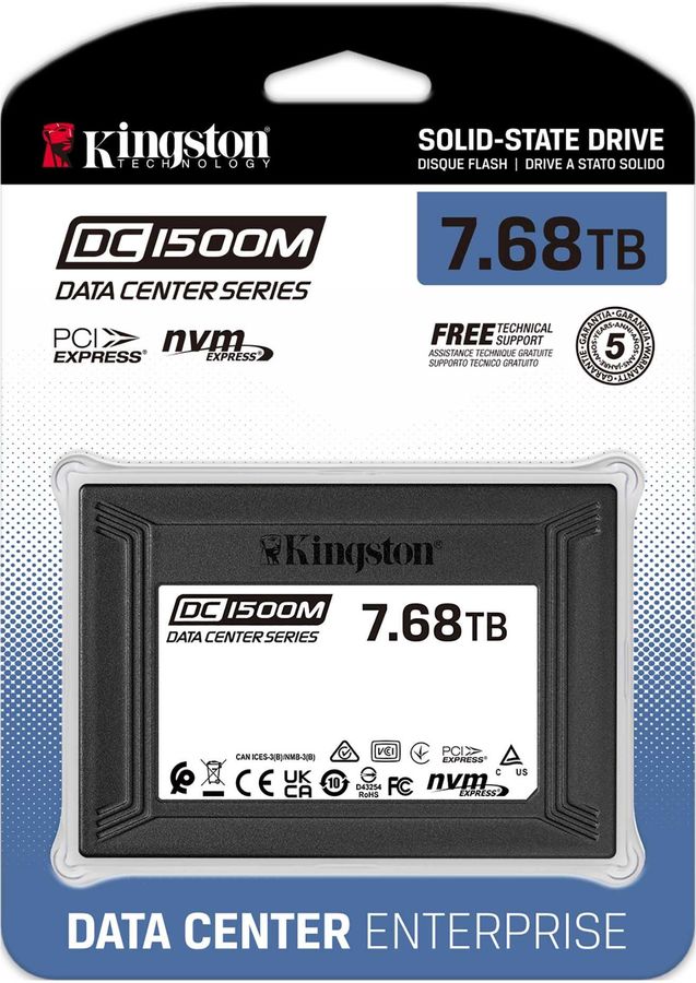 Твердотельный накопитель Kingston PCI-E 3.0 7.68Tb SEDC1500M/7680G DC1500M 2.5" 1.6 DWPD SEDC1500M/7680G SEDC1500M/7680G
