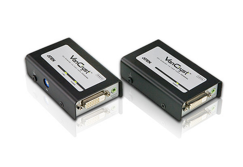 Удлинитель ATEN DVI/HDTV/WUXGA+AUDIO,  60 метр,, 2xUTP Cat5e, DVI-D+MINIJACK, F, без шнуров, 2xБ,П,220> 5,3V, (1920x1200/40м 60Hz;1080p/40м;1080i/60м;HDCP) VE600A-AT-G VE600A-AT-G