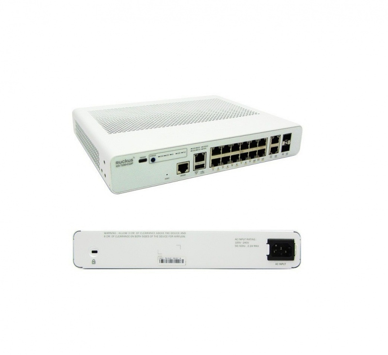 Коммутатор Ruckus ICX 7150 Compact Switch, 12x 10/100/1000 PoE+ ports, 2x 1G RJ45 uplink-ports, 2x 10G SFP, 124W PoE budget, L3 features (OSPF, VRRP, PIM, PBR) ICX7150-C12P-2X10GR ICX7150-C12P-2X10GR