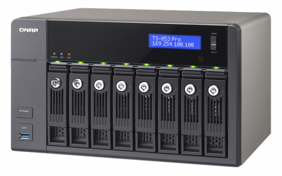 Сетевой RAID-накопитель QNAP 8 отсеков для HDD, HDMI-порт. Четырехъядерный Intel Celeron J1900 2,0 ГГц, 8ГБ. TS-853 Pro-8G TS-853 Pro-8G