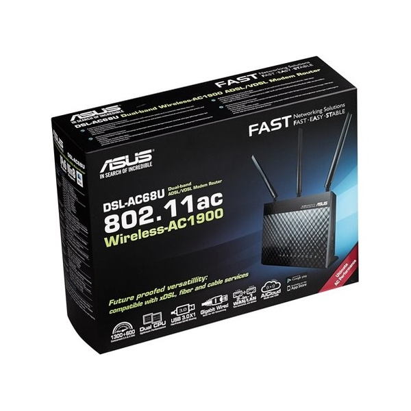 Роутер Asus DSL-AC68U // VDSL2/ADSL модем, роутер 802.11b/g/n/ac, до 600 + 1300Мбит/c, 2,4 + 5 гГц, 3 антенны, USB, GBT LAN ; 90IG00V1-BM3G00 DSL-AC68U DSL-AC68U #1