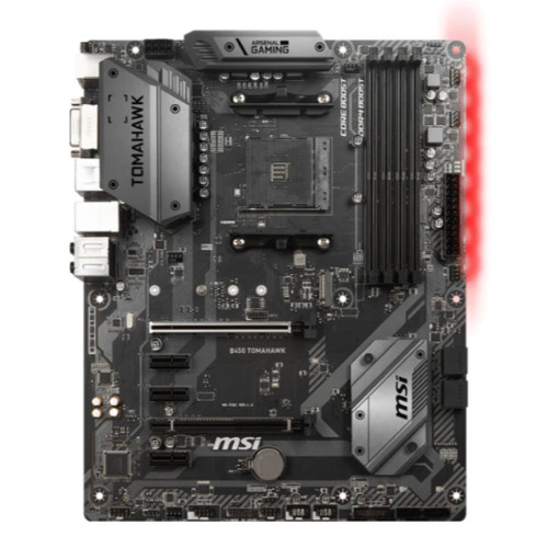 Материнская плата MSI , Socket AM4, AMD®B450, 4xDDR4-2667, 2xPCI-Ex16x, 4xPCI-Ex1x, DVI-D+HDMI, 6xSATA3(RAID 0/1/10), 1xM.2, 8 Ch Audio, GLan, (2+4)xUSB2.0, (4+2)xUSB3.1, 1xPS/2, ATX, RTL B450 TOMAHAWK B450 TOMAHAWK