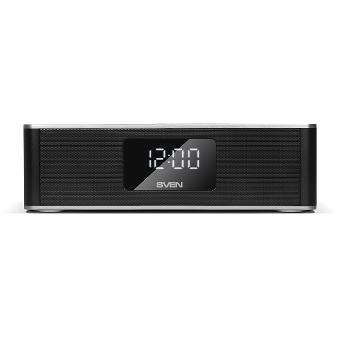 Портативная колонка Sven PS-190, черный-серебро, 2.0, мощность 2x5 Вт (RMS), Bluetooth, FM, USB, microSD, LED-дисплей, часы, будильник, встроенный аккумулятор) SV-015909 SV-015909