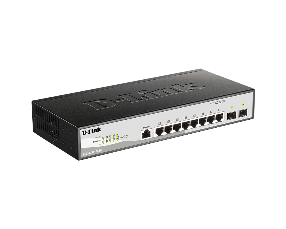 Коммутатор D-Link L2 Managed Switch with 8 10/100/1000Base-T ports and 2 1000Base-X SFP ports DGS-1210-10/ME/B2A DGS-1210-10/ME/B2A