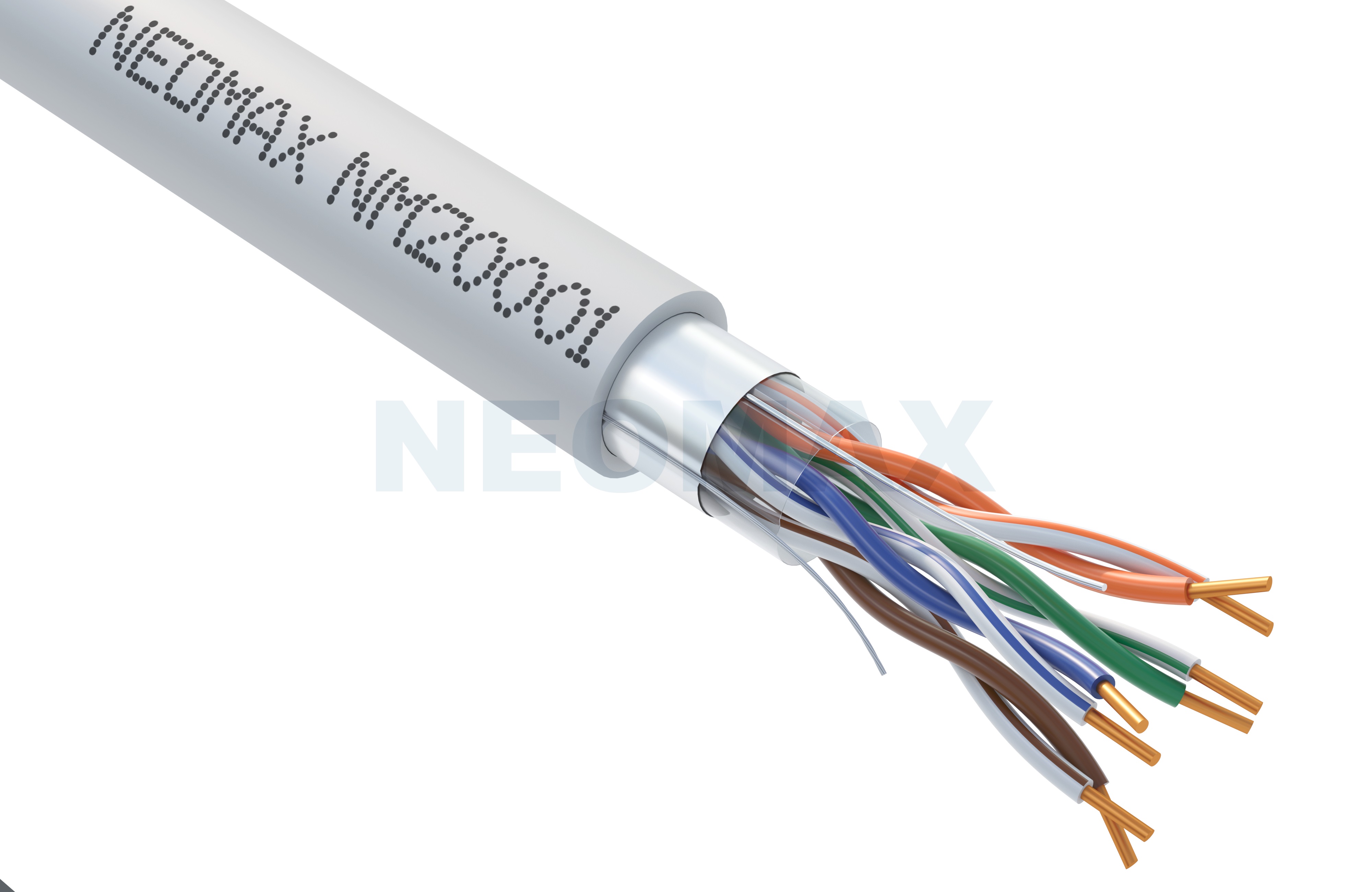 Кабель Neomax 5e F/UTP 4 пары внутренний (-20℃ to +60℃) 24AWG(0.52 мм) Cu (Чистая медь) Одножильный (Solid) PVC 305м Серый NM20001 NM20001