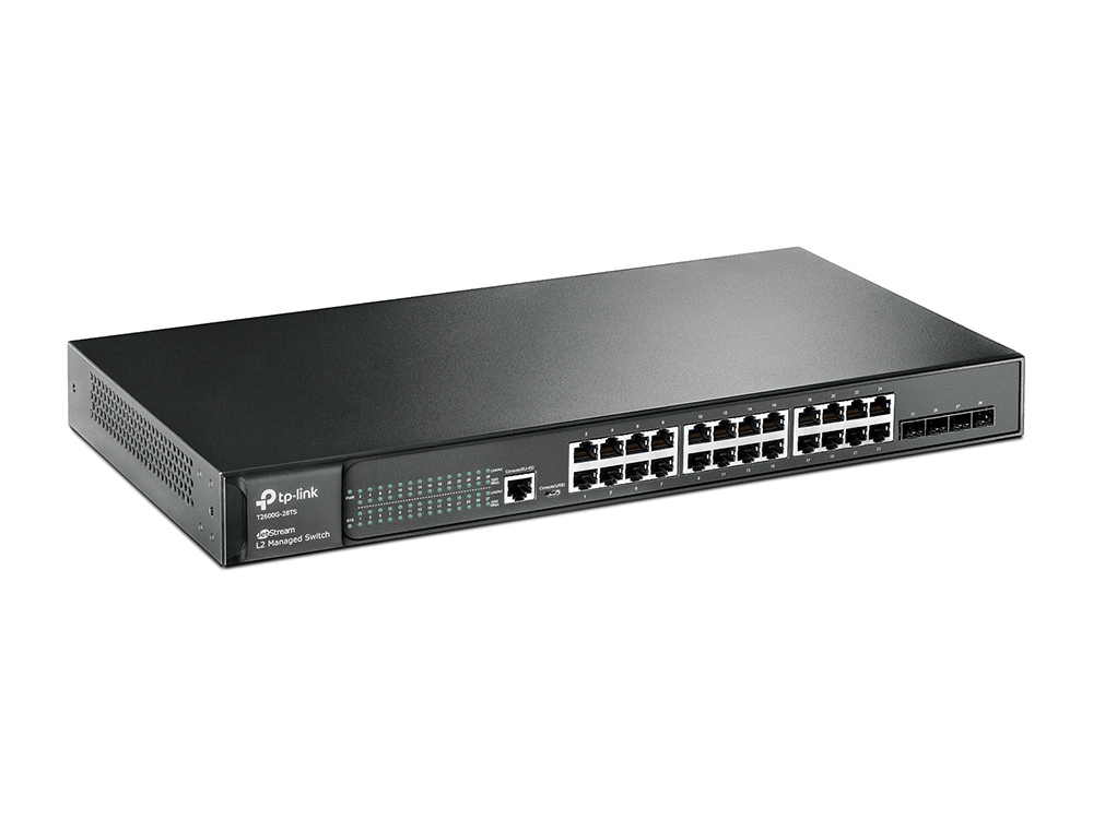 Коммутатор TP-Link L2, 24*10/100/1000, 4*Gb SFP, 1U 19-дюймовый стальной корпус для монтажа в стойку T2600G-28TS T2600G-28TS