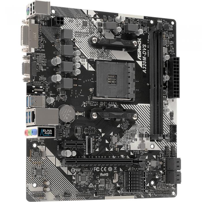 Материнская плата ASRock A320M-DVS R4.0, Socket AM4, AMD A320, 2xDDR4-2667, D-SUB+DVI-D, 1xPCI-Ex16, 1xPCI-Ex1, 4xSATA3(RAID 0/1/10), 8 Ch Audio, GLan, (2+4)xUSB2.0, (4+2)xUSB3.1, 1xPS/2, mATX, OEM, A320M-DVS R4.0 OEM A320M-DVS R4.0 OEM