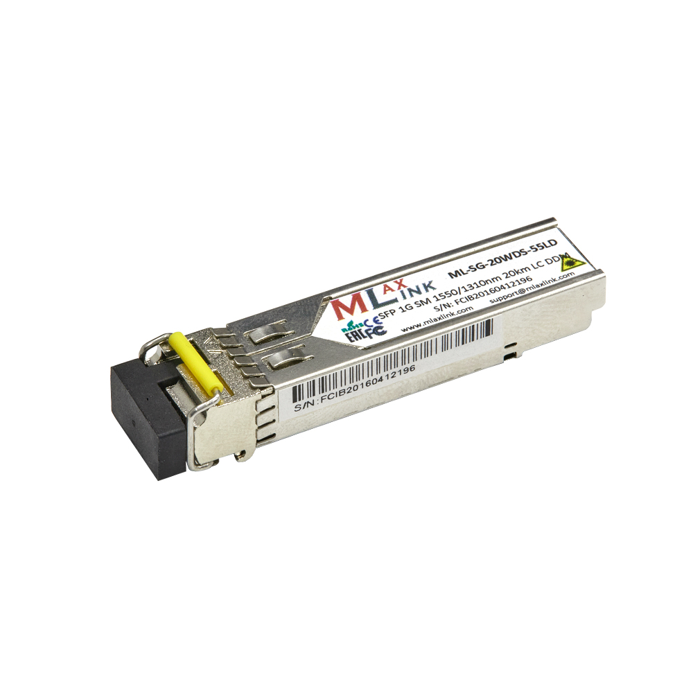 Модуль MlaxLink оптический одноволоконный SFP WDM, 1.25Гб/с, 20км, 1550/1310нм, LC, DDM ML-SG-20WDS-55LD ML-SG-20WDS-55LD