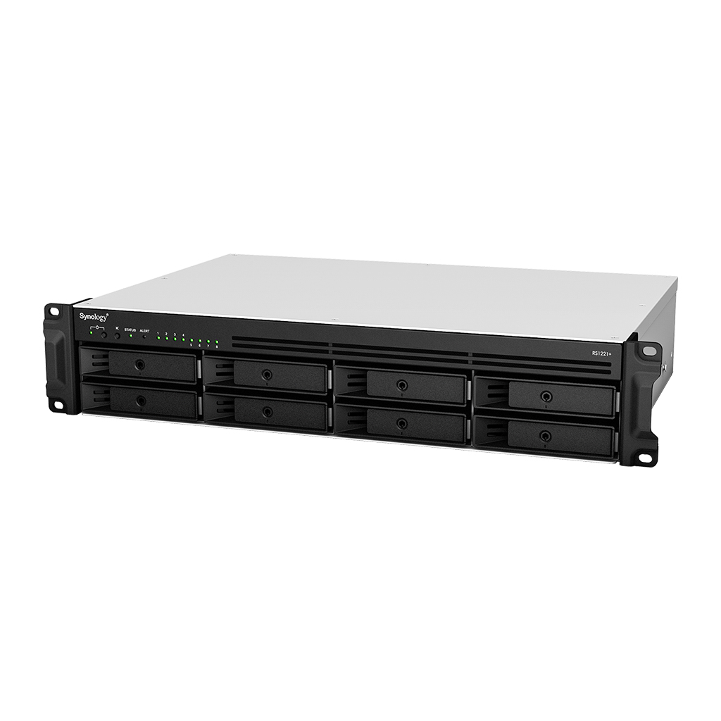 Система хранения данных Synology Rack 2U, QC2.2GHzCPU/4GbDDR4(upto32)/RAID0,1,5,6,10/upto 8 hot plug HDDs SATA(3,5'or2,5')(upto 12 with RX418)/2xUSB3.2/1eSATA/iSCSI/4xGbE(+1Expslot)/2xIPcam(upto 40)/norail repl RS1219+ RS1221+ RS1221+